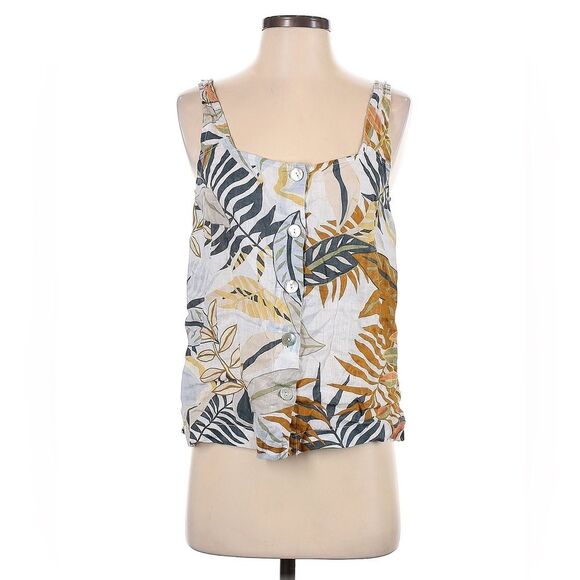 NWT C&C California Tropical Print Linen Button Front Tank Summer Top Size Medium - Picture 1 of 12
